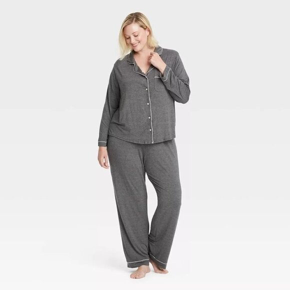 Stars Above Womens Gray Long Sleeve Top and Pants Pajama Set Plus Size 1X 2X 3X - Picture 2 of 10